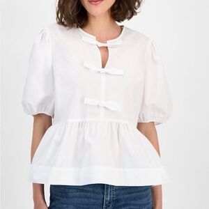 Nautica White Puff Sleeve Peplum Blouse S